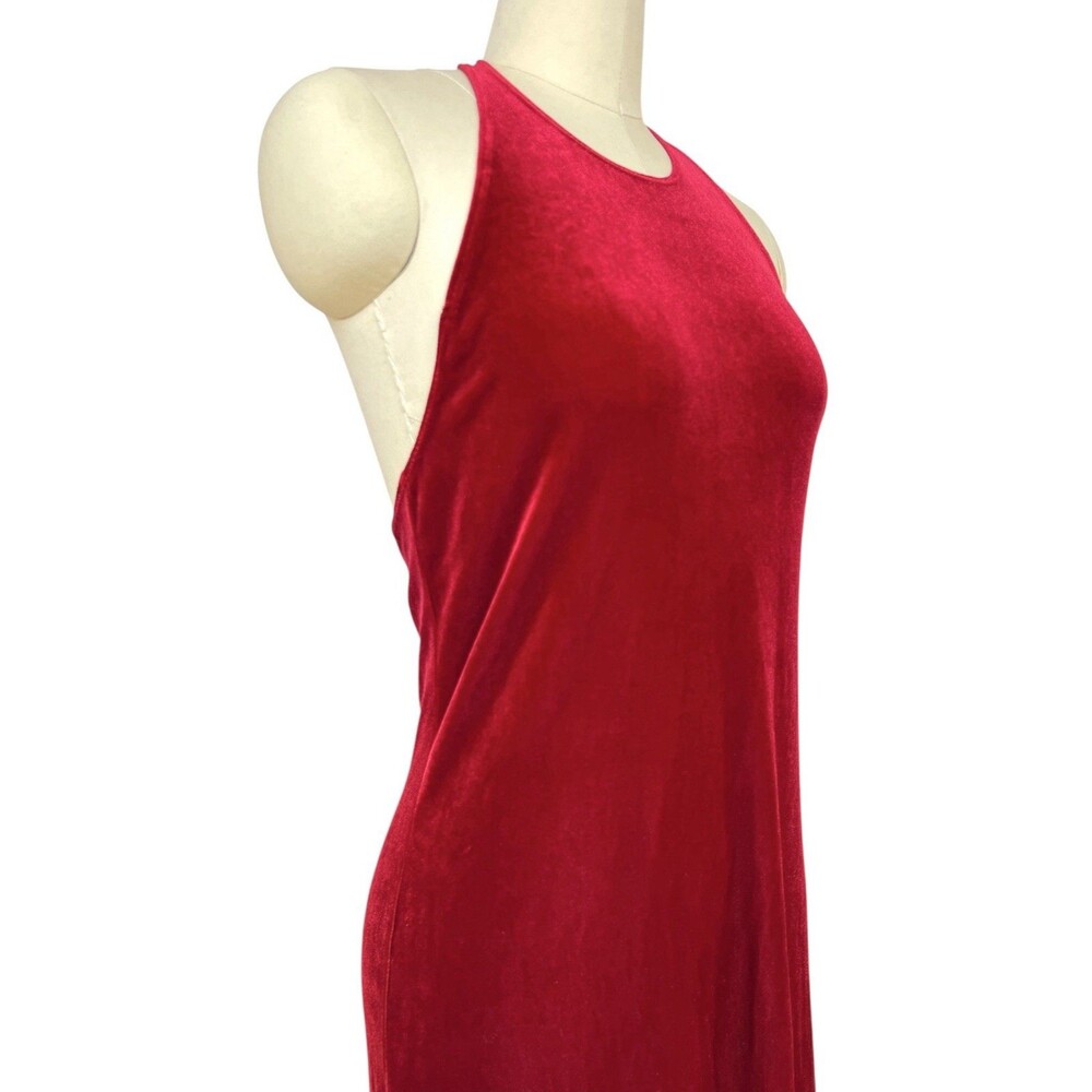 VTG 90s Y2K Laundry Shelli Segal Red Velvet Halter Maxi Dress Open Back NWT Sz M - Picture 3 of 16